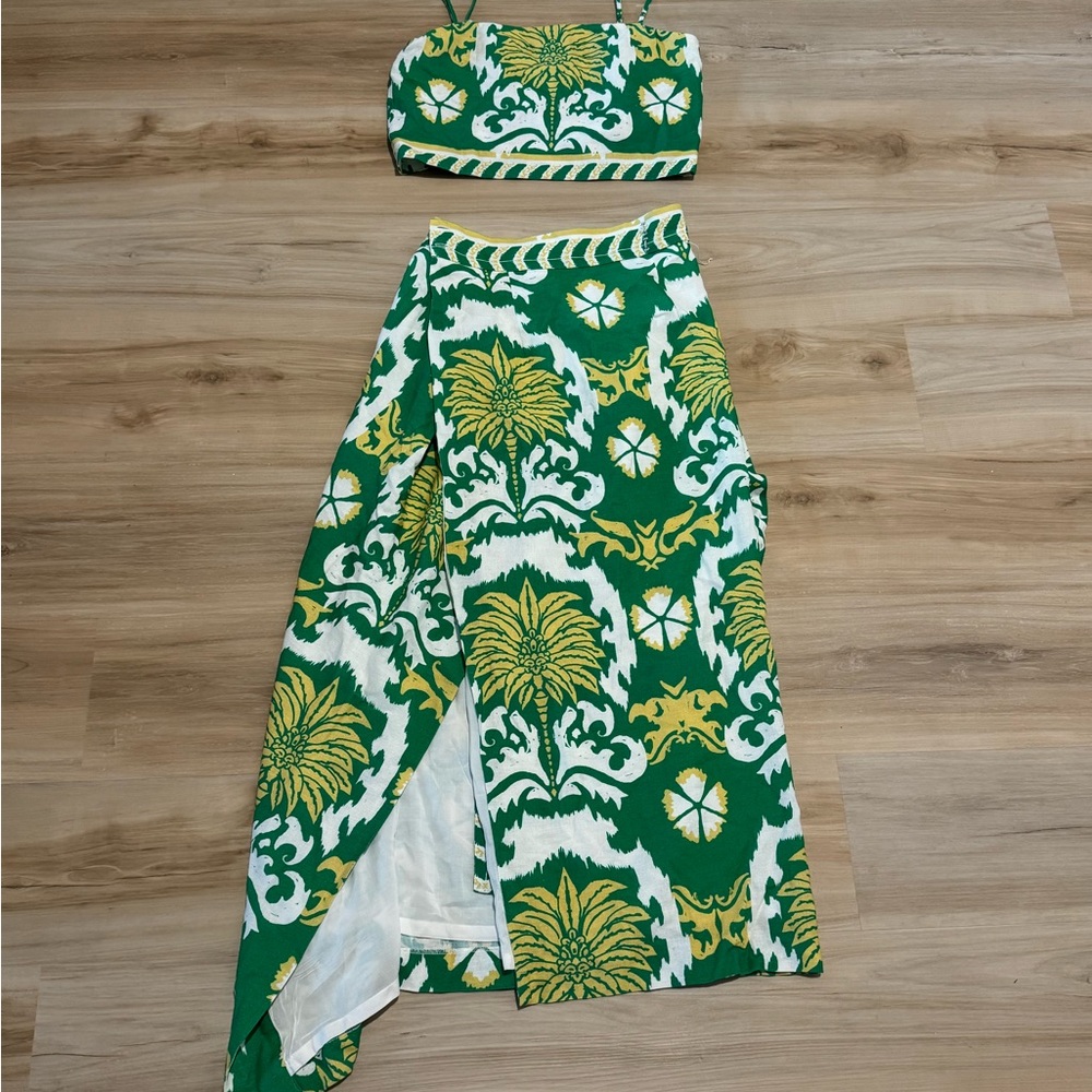 Green and White Floral Two-Piece Set